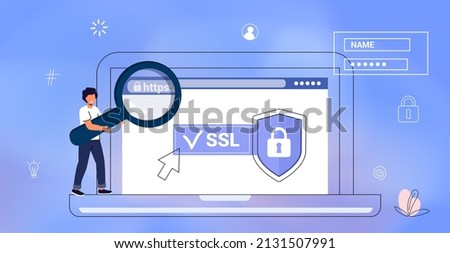 HTTPS Protected connection Secure protocol Security communication online networks Safe browsing Internet surfing on net and data sertificate encryption Vector illustration business concept Cyber text