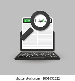 HTTPS Protocol - Safe and Secure Browsing on Mobile Computer - Vector Concept