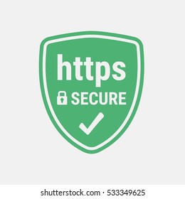 HTTPS Protocol. Safe and Secure Web sites on the Internet. SSL certificate for the site. Advantage TLS. Closed padlock on a green shield. Material Design icon. Vector illustration.