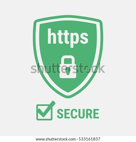 HTTPS Protocol. Safe and Secure Web sites on the Internet. SSL certificate for the site. Advantage TLS. Closed padlock on a green shield. Material Design icon. Vector illustration.