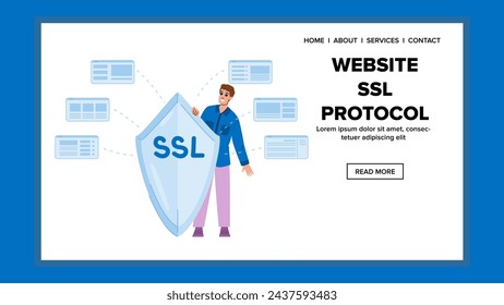 https website ssl protocol vector. secure cybersecurity, certificate online, privacy internet https website ssl protocol web flat cartoon illustration