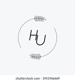 Logotipo inicial del vector de belleza HU, logotipo de escritura a mano de la firma inicial