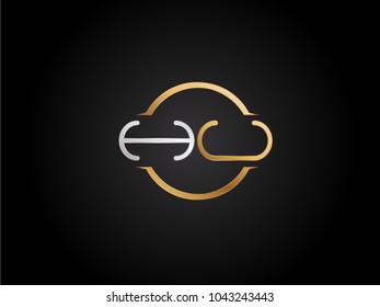 HU circle Shape Letter logo Design in silver gold color