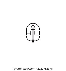 HU creative letter logo design in anchor concept with high quality professional design that will print well across any print media