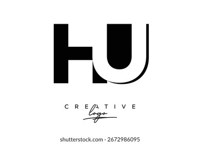Logotipo minimalista creativo de HU de espacio negativo más tarde con monograma moderno para marca y logotipo de marca comercial con letras iniciales Diseño de logotipo para marca.