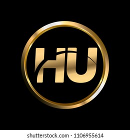 HU initial circle company logo gold black background