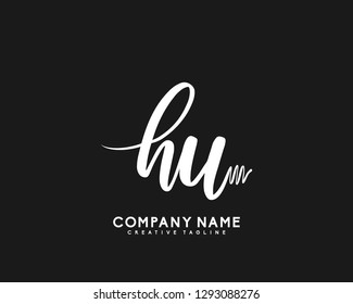 HU Initial Handwriting Logo Template Vector