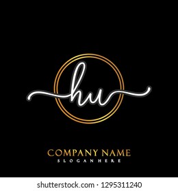HU Initial Handwriting logo template vector