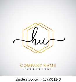 HU Initial Handwriting logo template vector