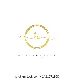 HU initial handwriting logo template vector