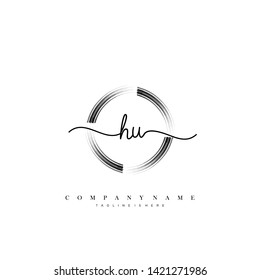 HU initial handwriting logo template vector