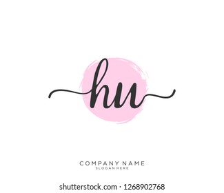 HU Initial handwriting logo vector