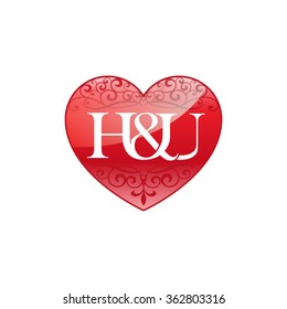 H&U initial letter couple logo with ornament heart shape