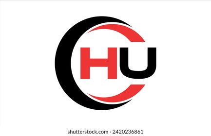 HU initial letter creative circle icon swoosh logo design vector. monogram, lettermark, circle, calligraphy, symbol, emblem, elegant, abstract, wordmark, sign, art, typography, icon, minimal, premium