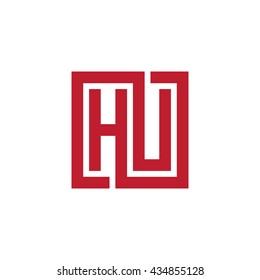 HU initial letters looping linked square logo red