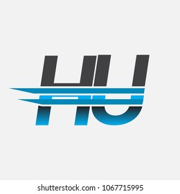 HU initial logo company name colored black and blue, Simple and Modern Logo Design.