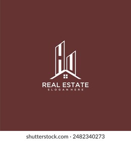 HU initial monogram building and roof logo for real estate