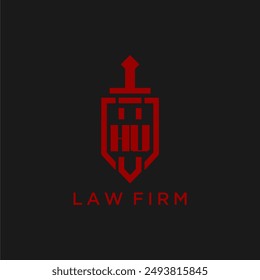HU initial monogram for law firm with sword and shield logo image