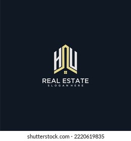 HU initial monogram logo for real estate with home shape creative design