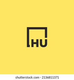 Logotipo inicial de monograma HU con diseño cuadrado