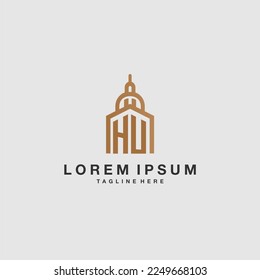 Logotipo inicial de HU monograma inmobiliario con diseño imperium