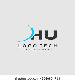 Monograma inicial de HU para design de logotipo de tecnologia