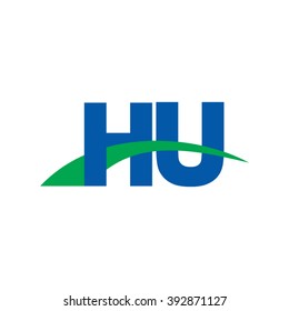 HU initial overlapping swoosh letter logo blue green