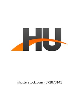 HU initial overlapping swoosh letter logo black orange