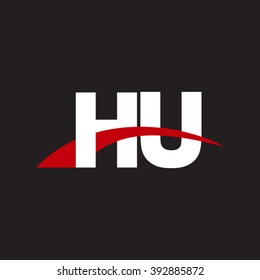 HU initial overlapping swoosh letter logo white red black background