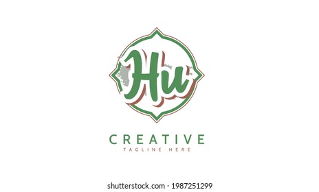 HU Initials, handwriting logo vector