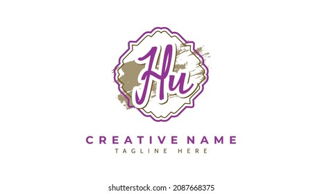 Hu Initials, handwriting logo vector
