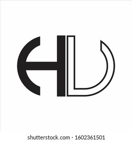 HU Letter logo monogram with oval shape negative space design template white background