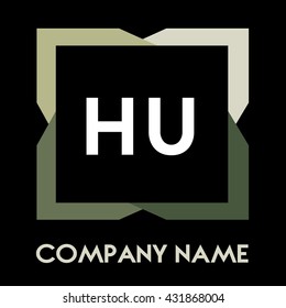 HU letters business logo creative  icon design template elements in abstract background logo, design identity in square with four colors, modern alphabet letters