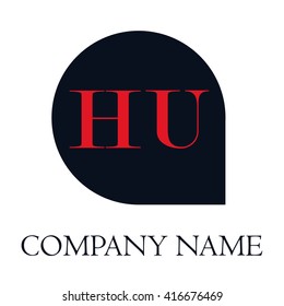  HU Letters red , Abstract black background logo, Design identity in shape, Alphabet letter