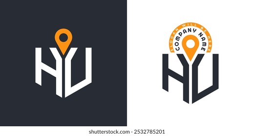 HU Location Logo Bundle. Letter HU Logo Dual Vector Icons for Recruitment and Navigation