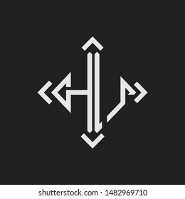 HU Logo Abstrac letter Monogram with Arrow in every side isolated on black background