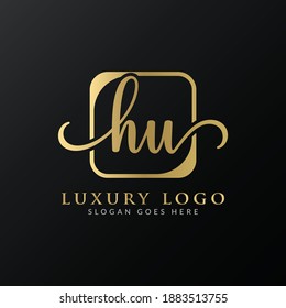 HU Logo Design Vector Template. Initial Luxury Letter HU Vector Illustration