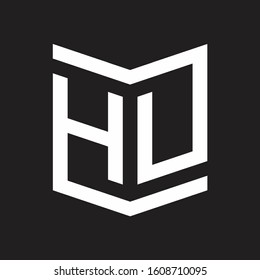 HU Logo Emblem Monogram With Shield Style Design Template Isolated On Black Background