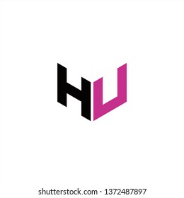 HU Logo Letter Initial With Black and Dark Pink Colors