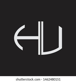 HU Logo letter oval monogram design template with black and white colors