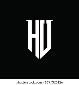HU logo monogram with emblem shield style design template