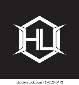 HU Logo monogram with hexagon and four taper shape design template
