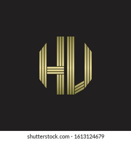 HU Logo monogram outline style linked isolated with gold colors
