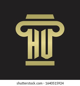 HU Logo monogram with pillar style design template with gold colors