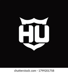HU Logo monogram with shield around crown shape design template