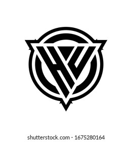 HU logo with triangle shape and circle with outline rounded design template isolated on white background