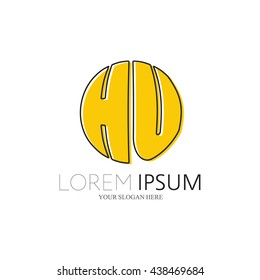HU Logo. Vector Graphic Sphere Branding Letter Element. White Background