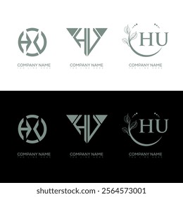 HU minimalist and classic logo set design. HU monogram circle shape vector. HU unique design.
