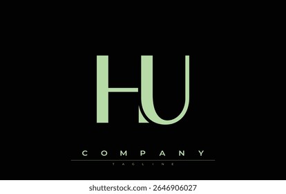 HU Modern Initials Logo Design. Logotipo de marca com iniciais estilizadas apresentando design arrojado e estética moderna. Ideal para profissionais de marca de negócios ou projetos criativos com foco em minimalista