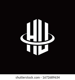 HU-Monogramm-Logo im Hexagon-Stil, umgeben von einem Ring